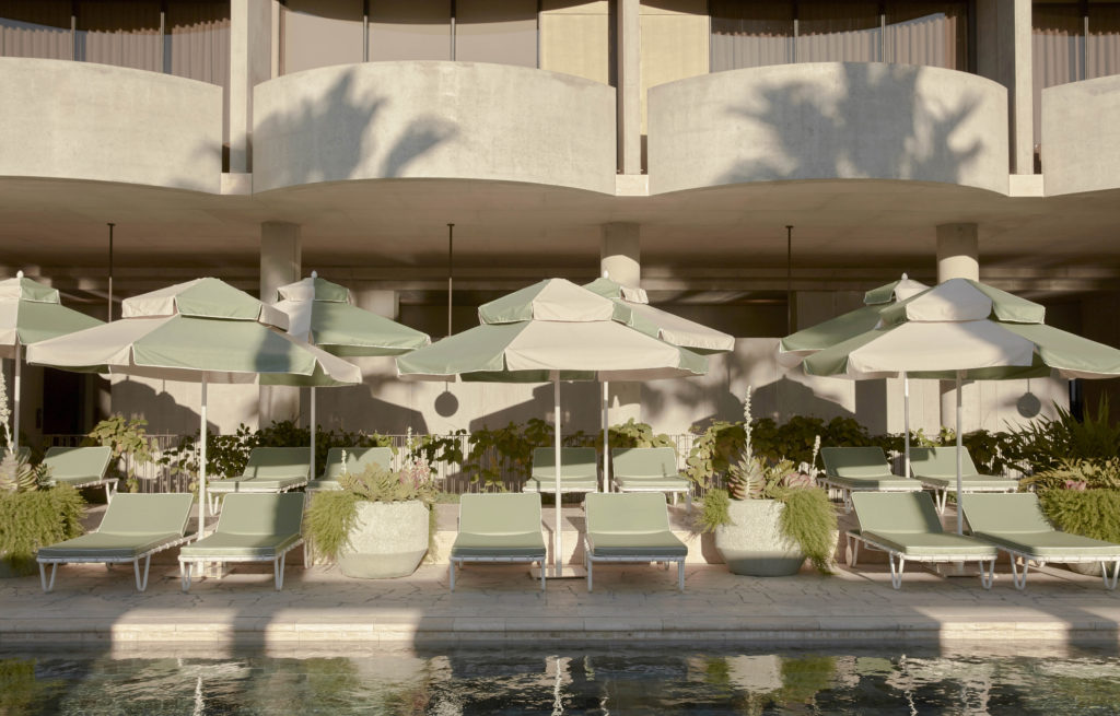 Cabanas at pool side at The Calile Hotel