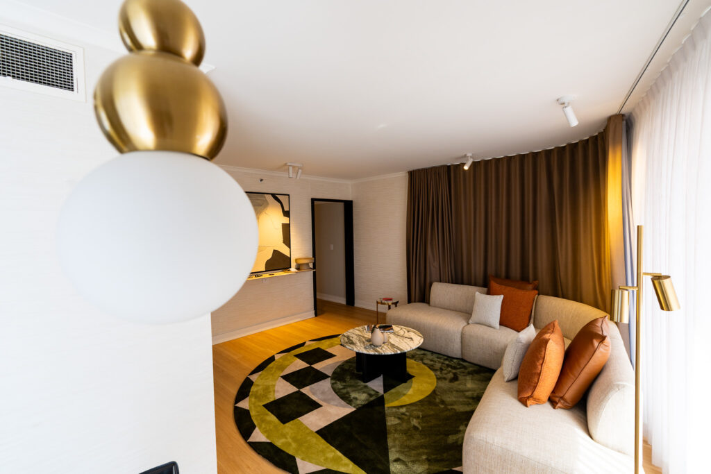 Living room at Adina Apartment Townhall Hotel Sydney. 